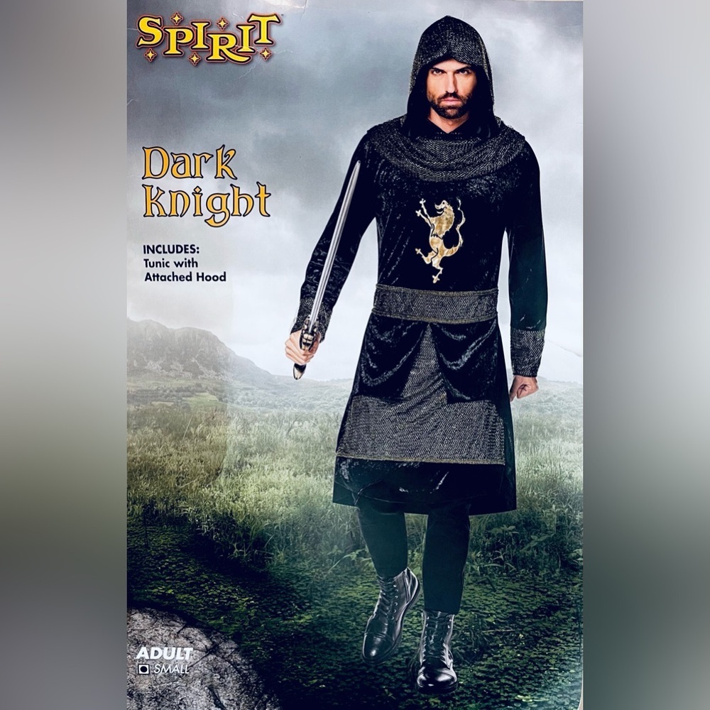 Spirit Black Knight Halloween Costume with Gold Emblem